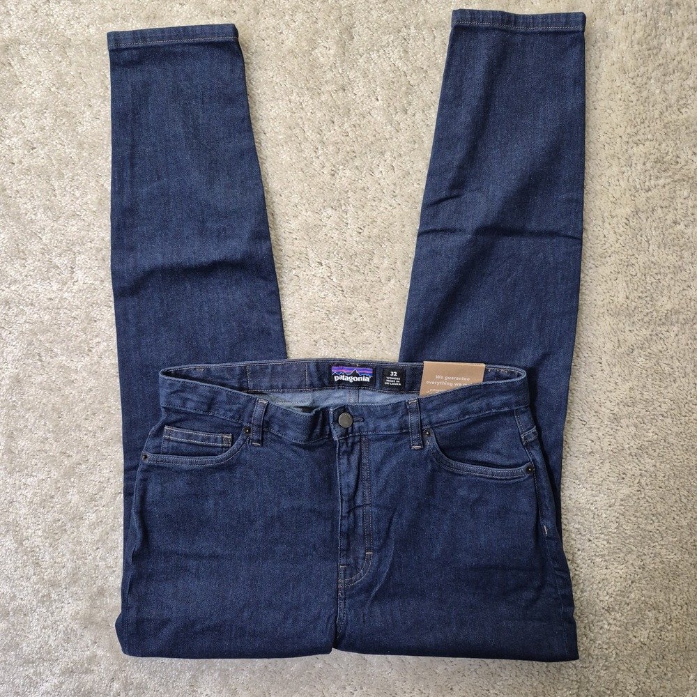 Patagonia Jeans Women Actual 31/29 Slim High Rise Dark Wash Stretch Outdoor Logo